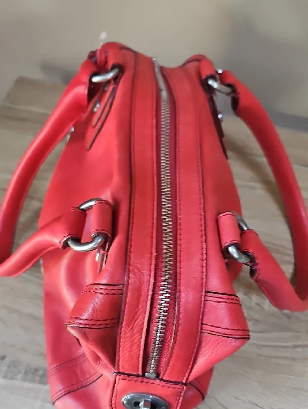 Fossil Red Leather Marlow Shoulder Bag with Double Handles